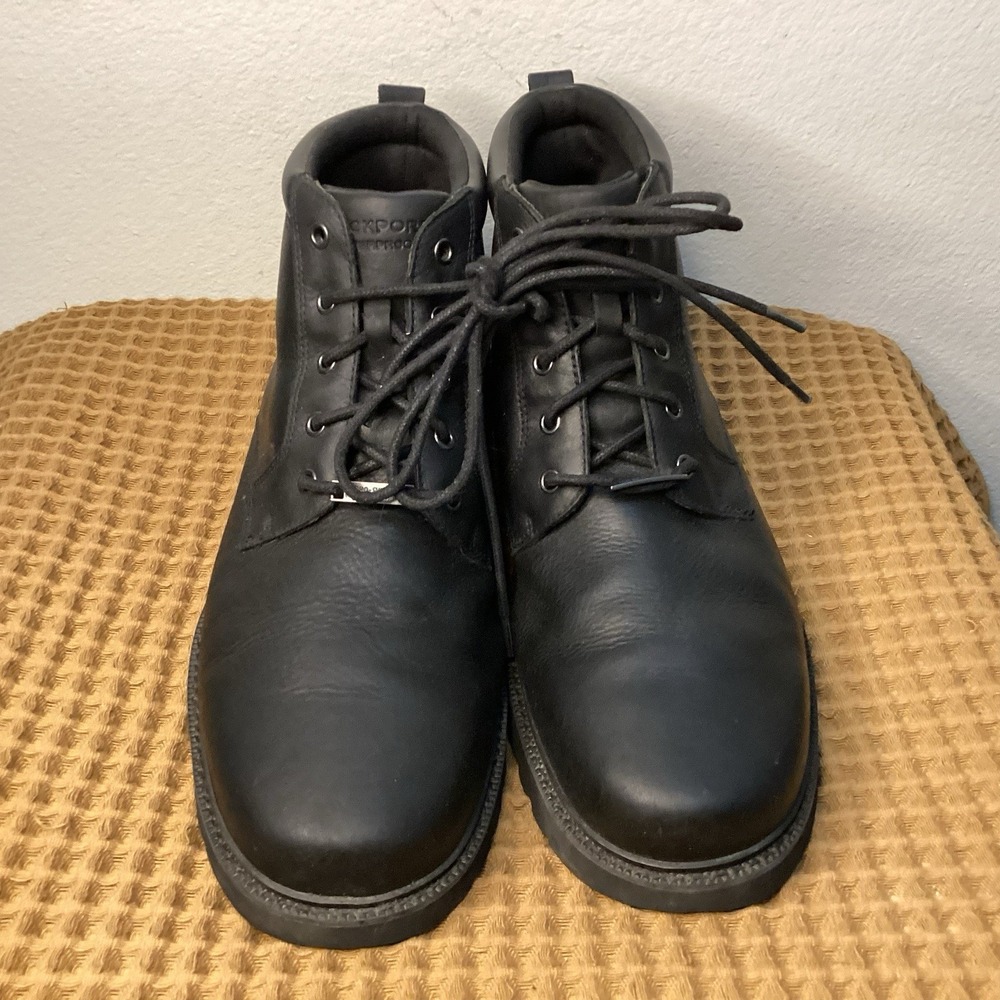 Rockport Mens Sz 13 Waterproof Hydro Sheild Leather Boots Black Rubber Soles - Picture 3 of 9
